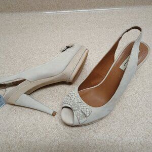Zara New Bow Heel Leather Sandal Pumps Size 9 Peep Toe Sling Back Platform Grey